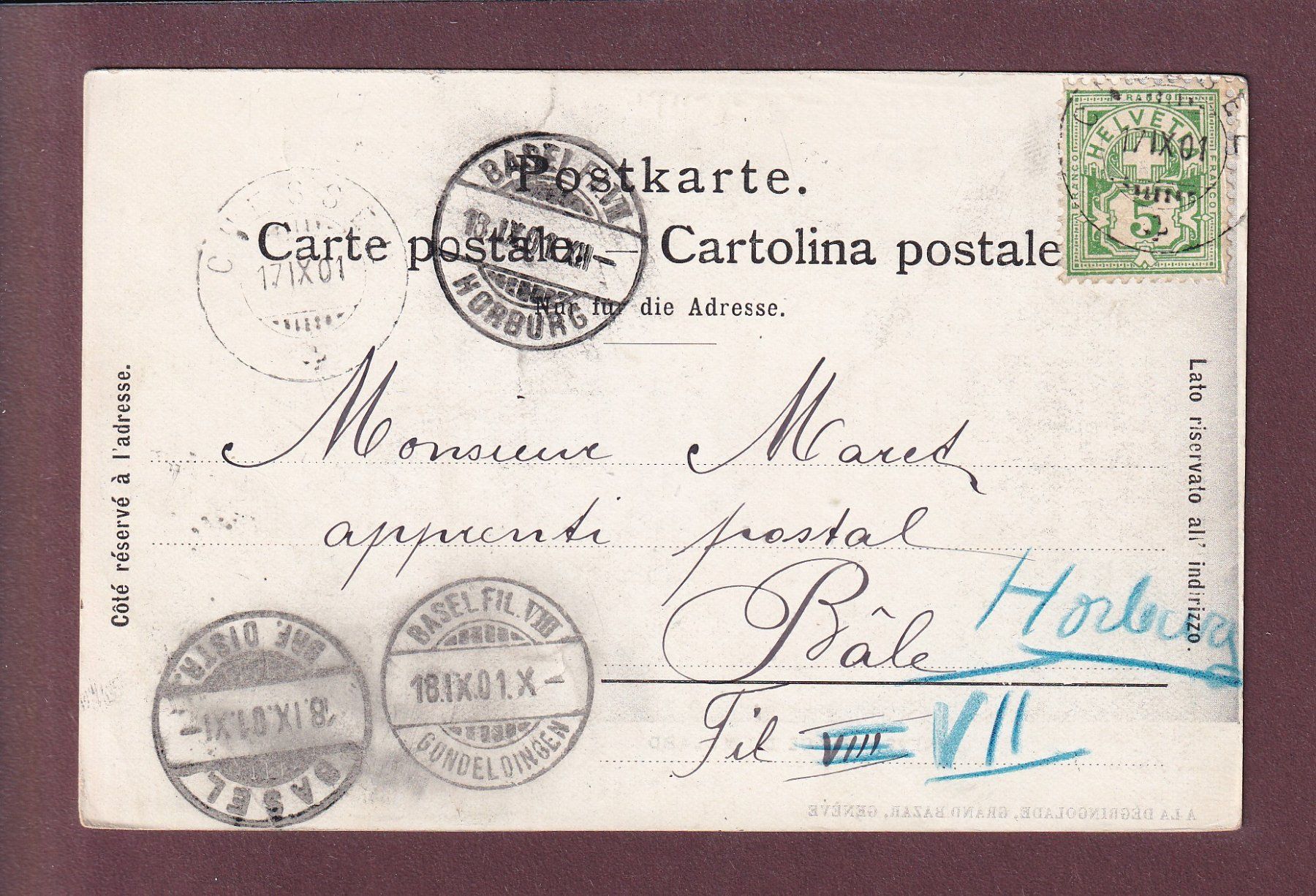 Cartoline postali: GENEVE - Place du Molard - 1901 – Usato da Pully venduto da nicecards 1