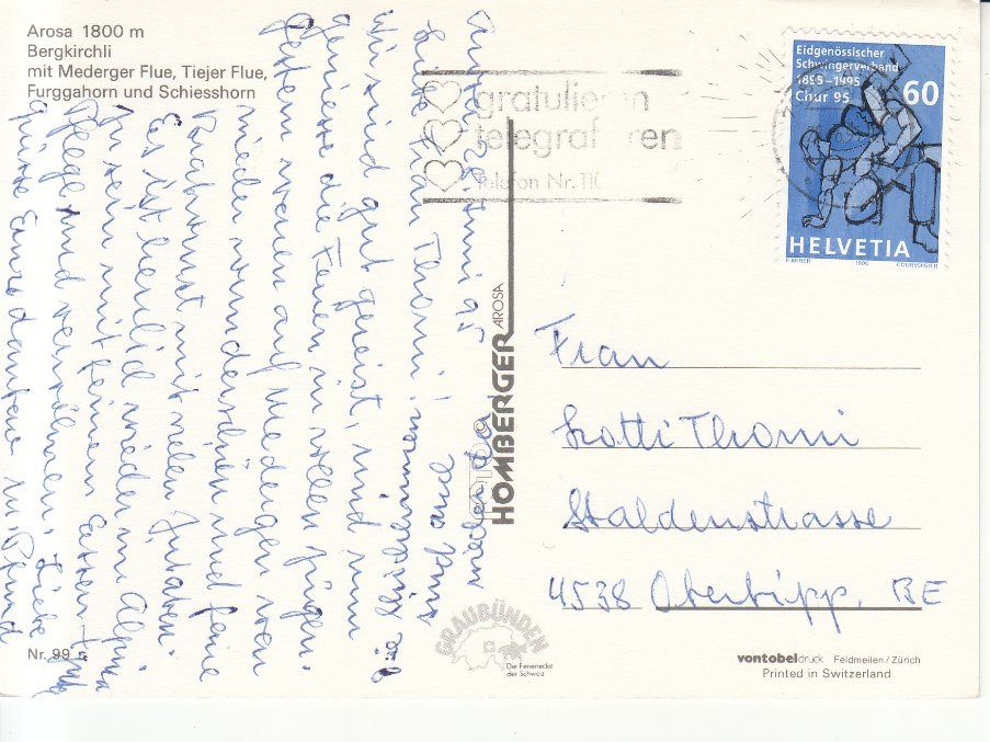 Cartoline postali: Arosa 1995 – Usato da Bürglen TG venduto da StampGraf 1