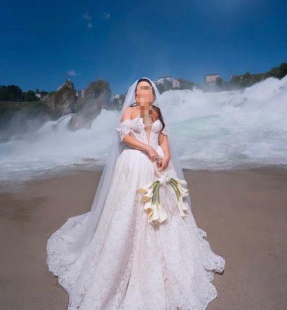 Abito da sposa in pizzo con velo, colore avorio, come nuovo