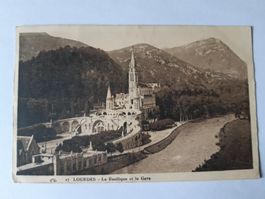 Postkarte Lourdes Basilika und Gave, ca. 1930