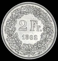 Topstück Silber 2 Franken 1862 Stgl