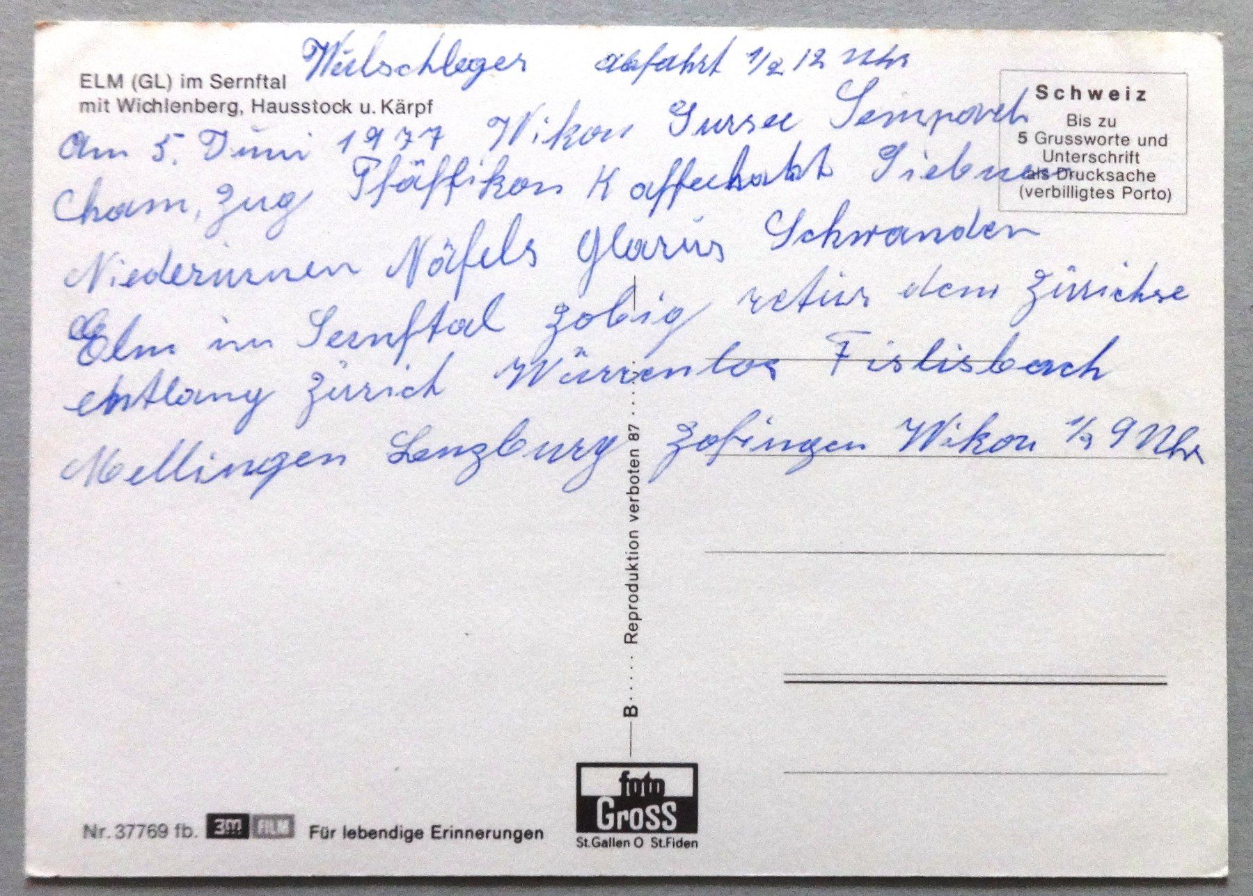 Cartoline postali: Elm (GL) im Sernftal – Usato da Fétigny venduto da Billy2miny 1