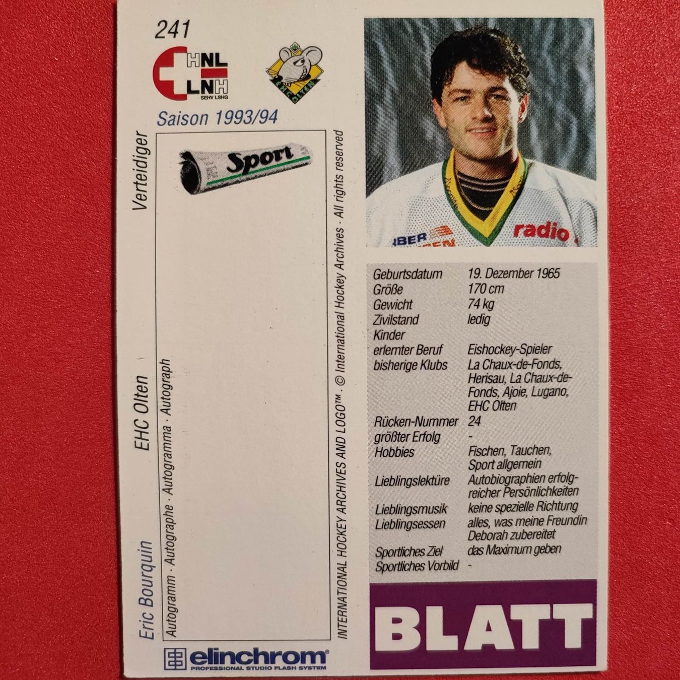 Carte collezionabili: Eric Bourquin - EHC OLTEN - 1993/94 – Usato da Dübendorf venduto da kb86_MOVIE 1
