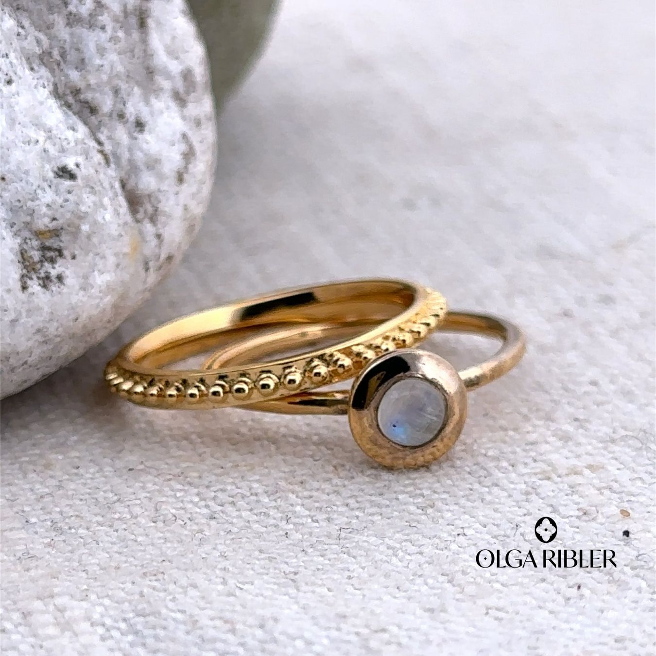 Olga Ribler Anelli: Edelstahl & Silber Mondstein Ring SET Ringgrösse 52 – Nuovo (secondo la descrizione) da Luzern venduto da Schmuckoutlet 5