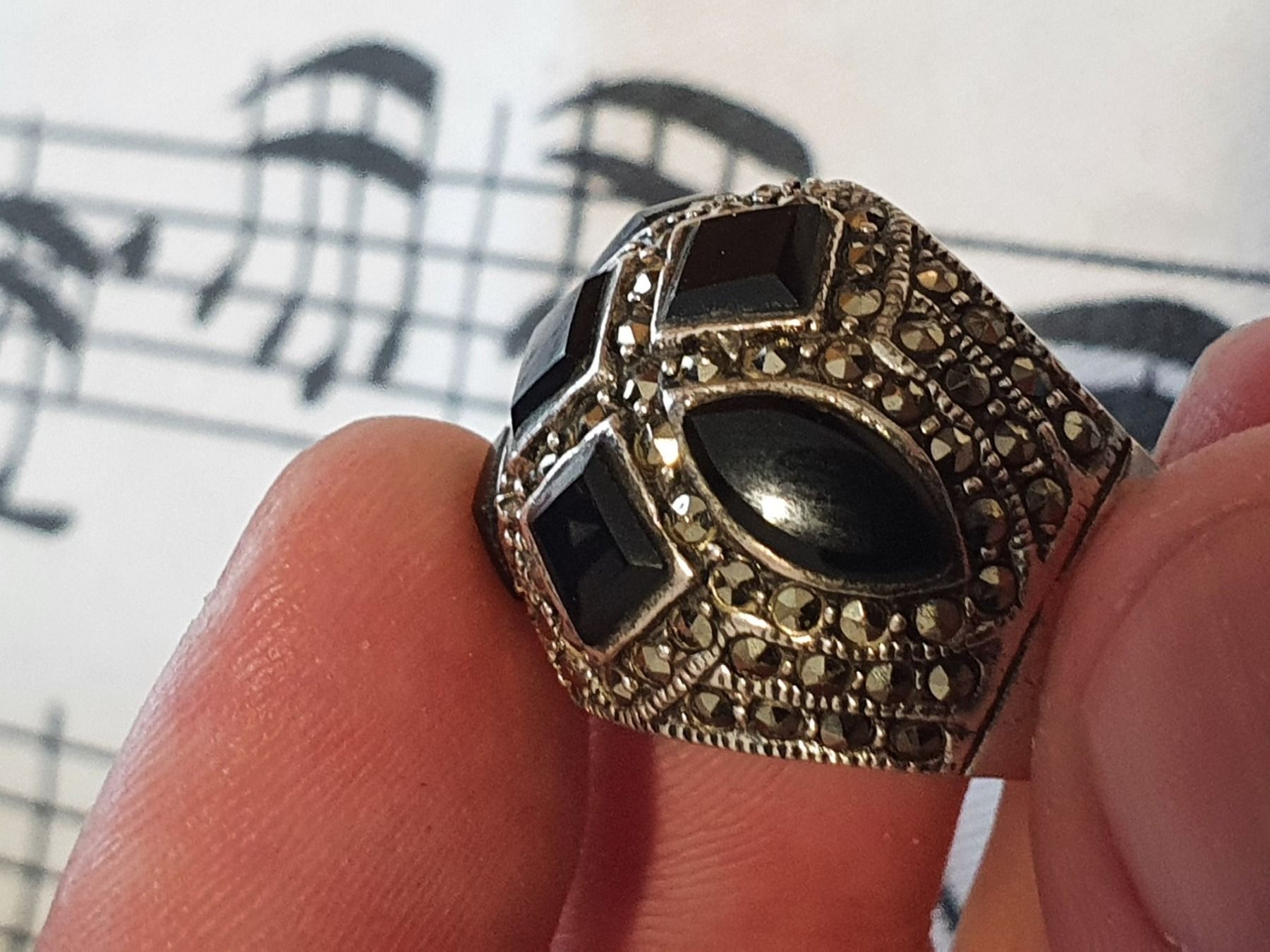 Ringe: Vintage, opulenter 925er Silber Markasiten/Onyx Ring – Gebraucht aus Wohlen AG von palmsprings 2