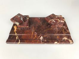 Antikes Schreibset Marmor Rot Doppel-Tintenfass Art Déco