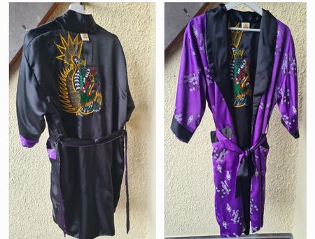 Kimono zweiseitig tragbar, Drachenmotiv gestickt, Gürtel