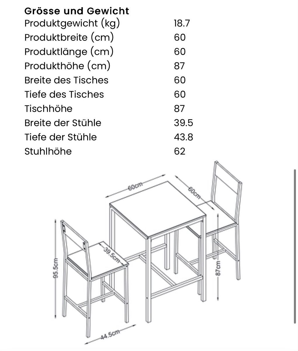Tischset: Tisch mit 2 Stühlen – Neu (gemäss Beschreibung) aus Winterthur von don_5bhy 1