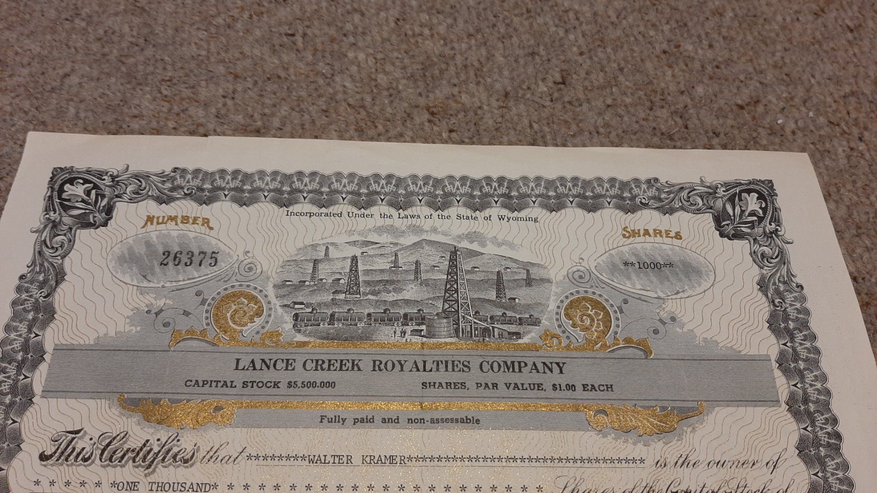 Documenti: Aktie Lance Creek Royalties Company – Usato da Porza venduto da ulletta1 1