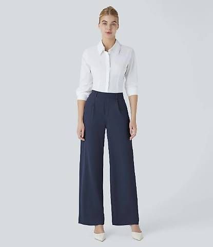 Halara Pantaloni: Stoffhose aus Crêpe mit hoher Taille – Nuovo e nell'imballaggio originale da Root D4 venduto da DMA02