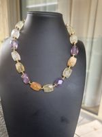 Halskette mit Citrin, Amethyst und Bergkristall 