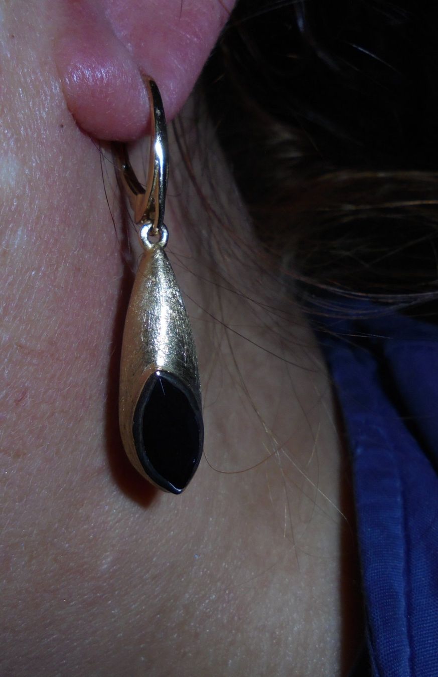 Orecchini pendenti & Orecchini a lobo: Echtschmuck: Onyx-Silberohrringe 925er, vergoldet – Nuovo (secondo la descrizione) da Zuchwil venduto da maumauchi 5