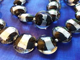 Vintage Murano Schwarz Silberne Halskette Collier ca 1960