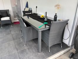 Gartentisch Rattangeflecht mit 6 Stühlen Glasplatte guter...