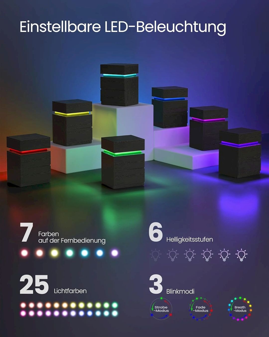 Comodini: VASAGLE Nachttisch mit LED-Beleuchtung – Nuovo e nell'imballaggio originale da Bottighofen venduto da zaap 3