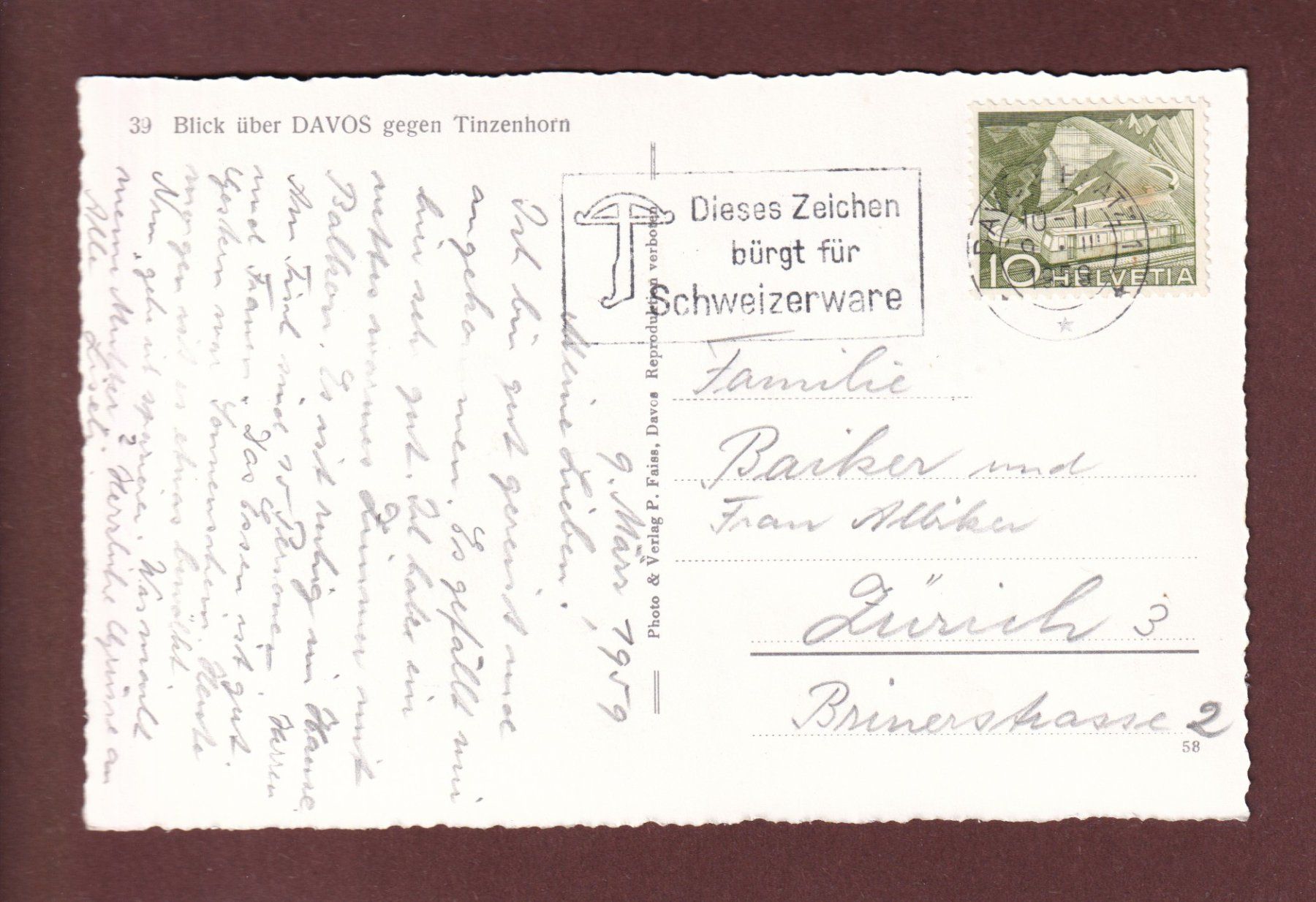 Cartoline postali: DAVOS - Tinzenhorn - 1959 – Usato da Pully venduto da nicecards-shop 1
