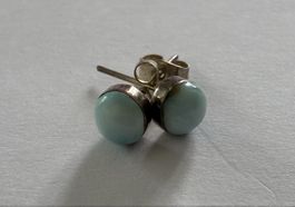 Stud Earrings,  round, light blue-green