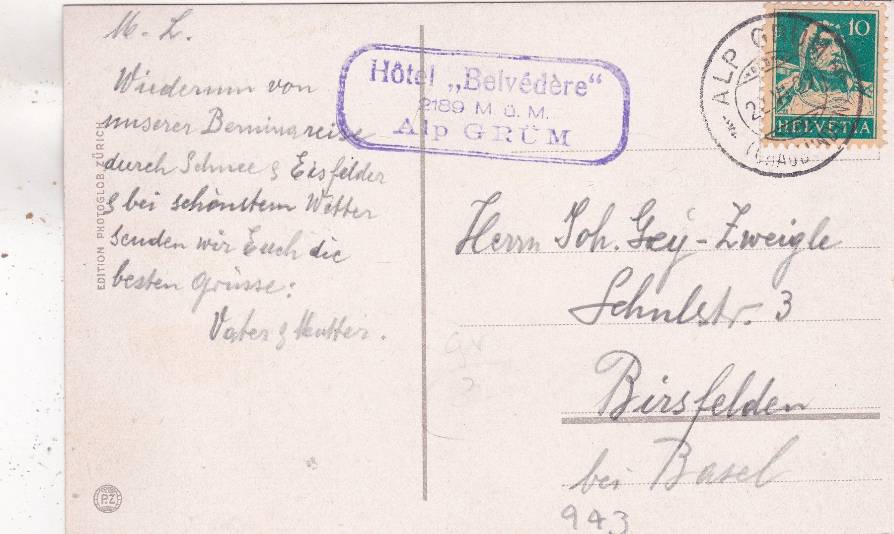 Cartoline postali: Alp Grüm mit Pizzo di Sena 1929 – Usato da Herisau venduto da Lisegrat2008 1