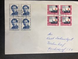 Schweiz 1963 Bedarfsbrief Pro Patria 4er-Block 5+20 Luzern 2