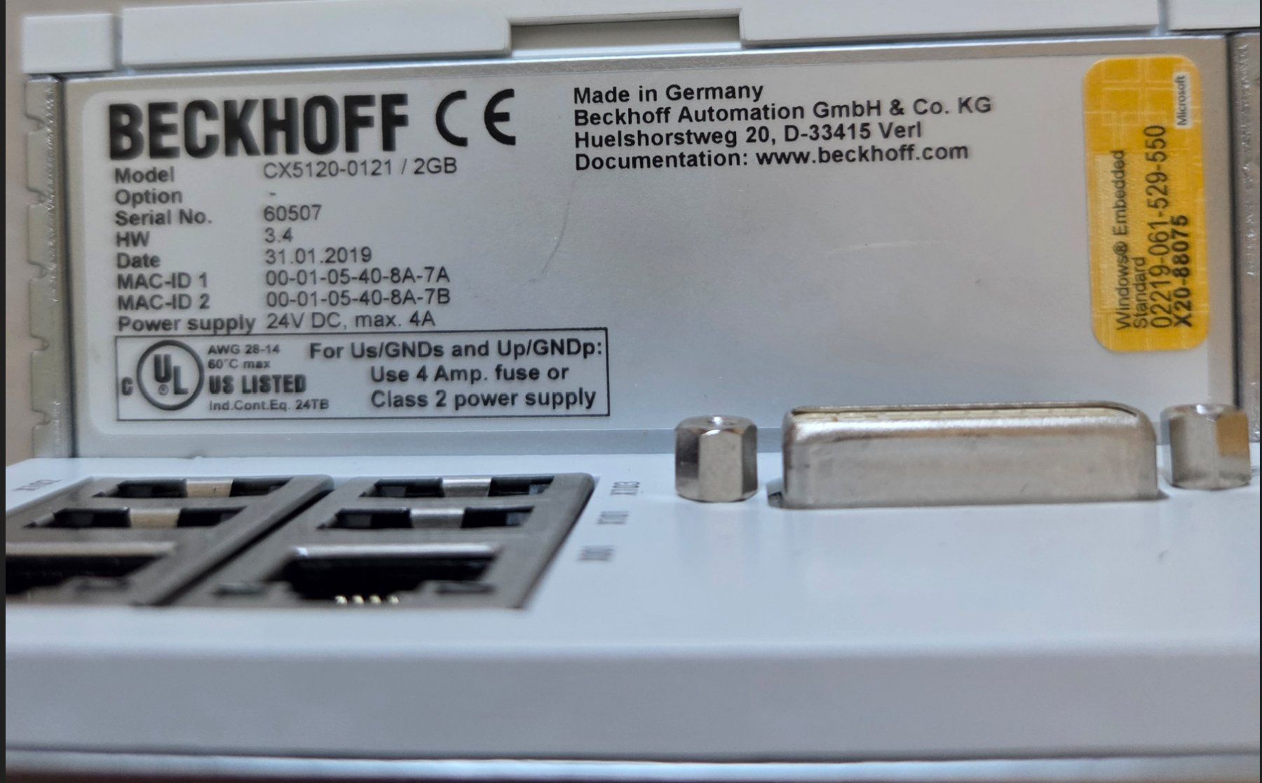 Beckhoff Componenti elettronici: Beckhoff CX5120-0121 Embedded PC Steuerung mit 8G CF Card – Usato da Rheinau venduto da Rhybuck 1
