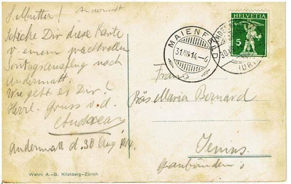 Cartoline postali: Reussfall bei der Teufelsbrücke, 1914 – Usato da Flims - Dorf venduto da Stagediver 1