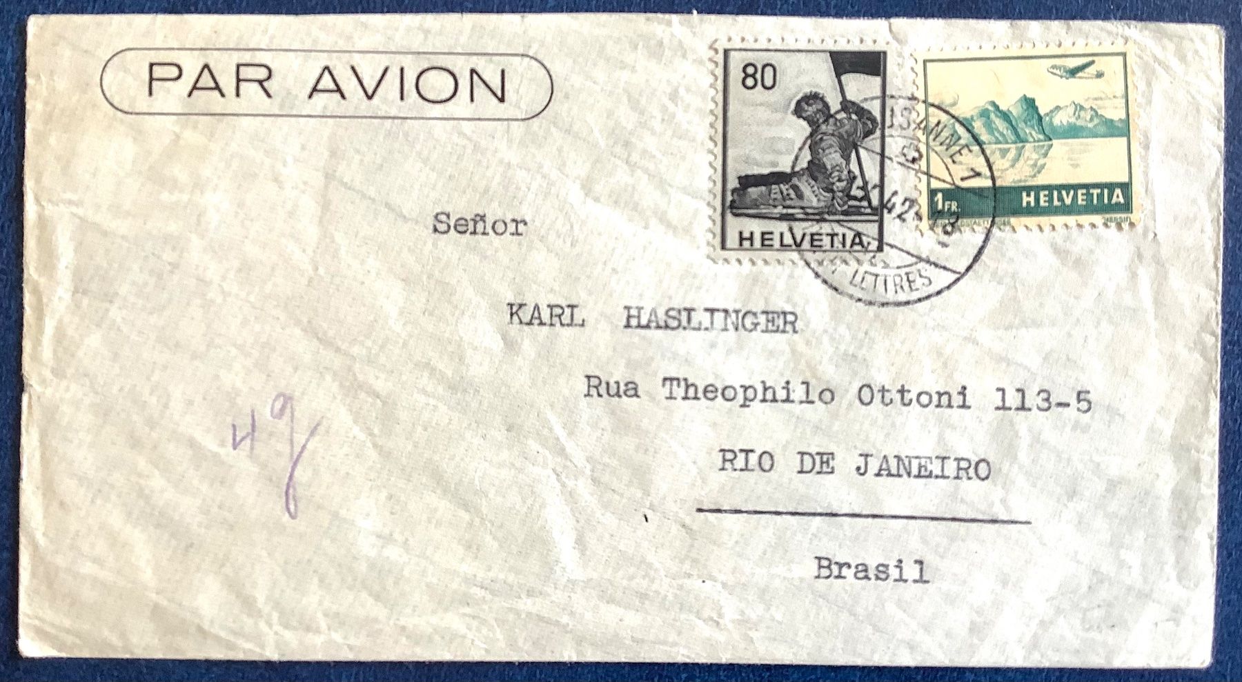 Tutti i francobolli: 1942 Flugpost - Lausanne - Rio de Janeiro – Usato da Liestal venduto da Skunk02