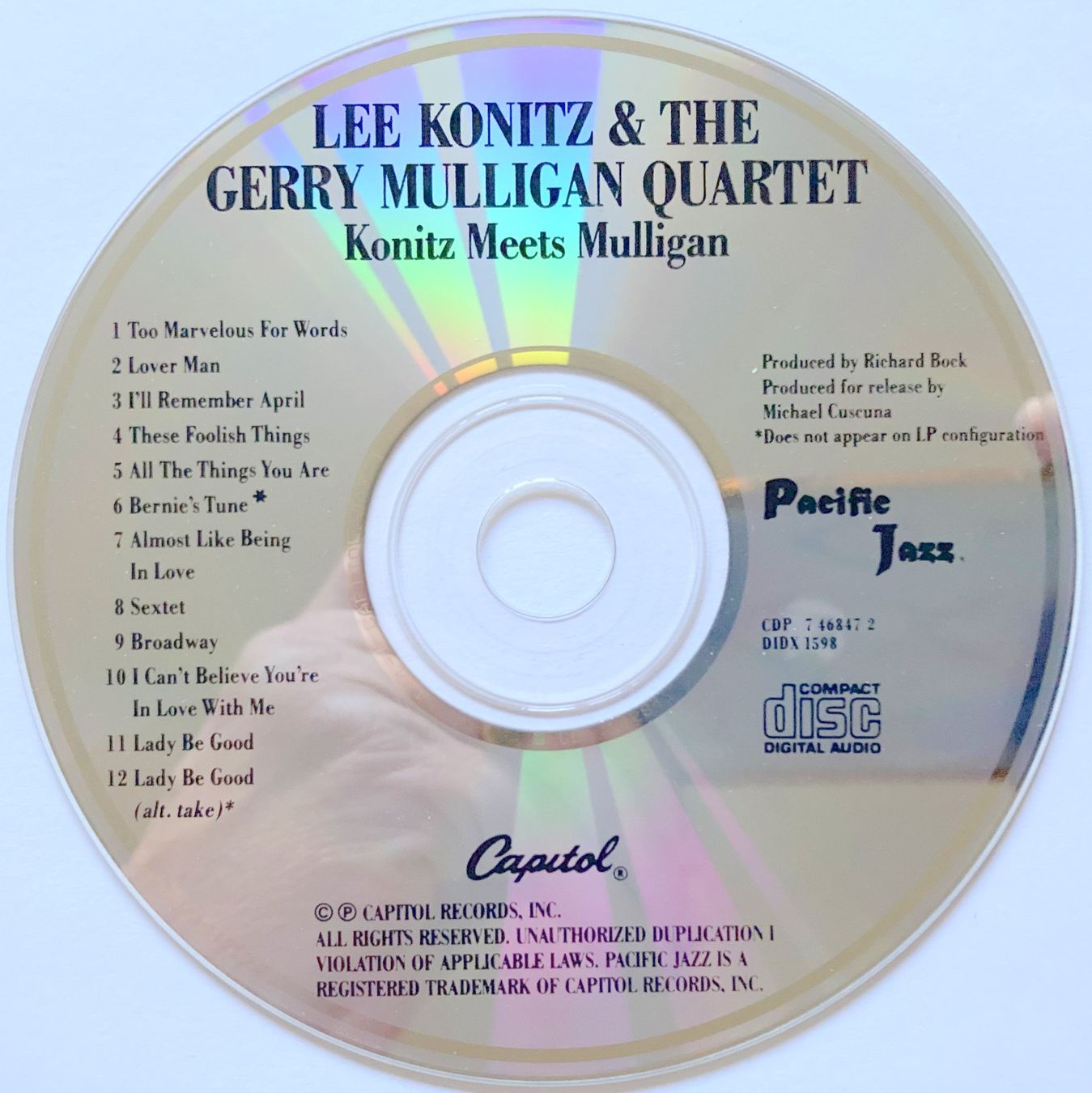 CD: LEE KONITZ & THE GERRY MULLIGAN QUARTET - KONITZ MEETS MULLI – Usato da Bottens venduto da hotter-than-hell 2
