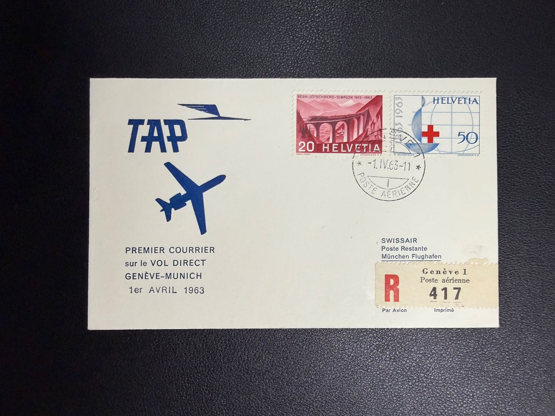 Tutti i francobolli: TAP Erstflugbrief Genf-München 1963 – Usato da oberrüti venduto da jeanmei