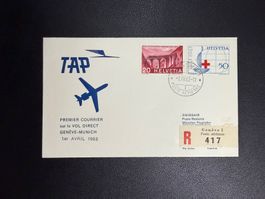 TAP Erstflugbrief Genf-München 1963