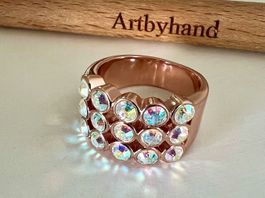 Cocktail Ring roségold mit Aurora Borealis Kristallen