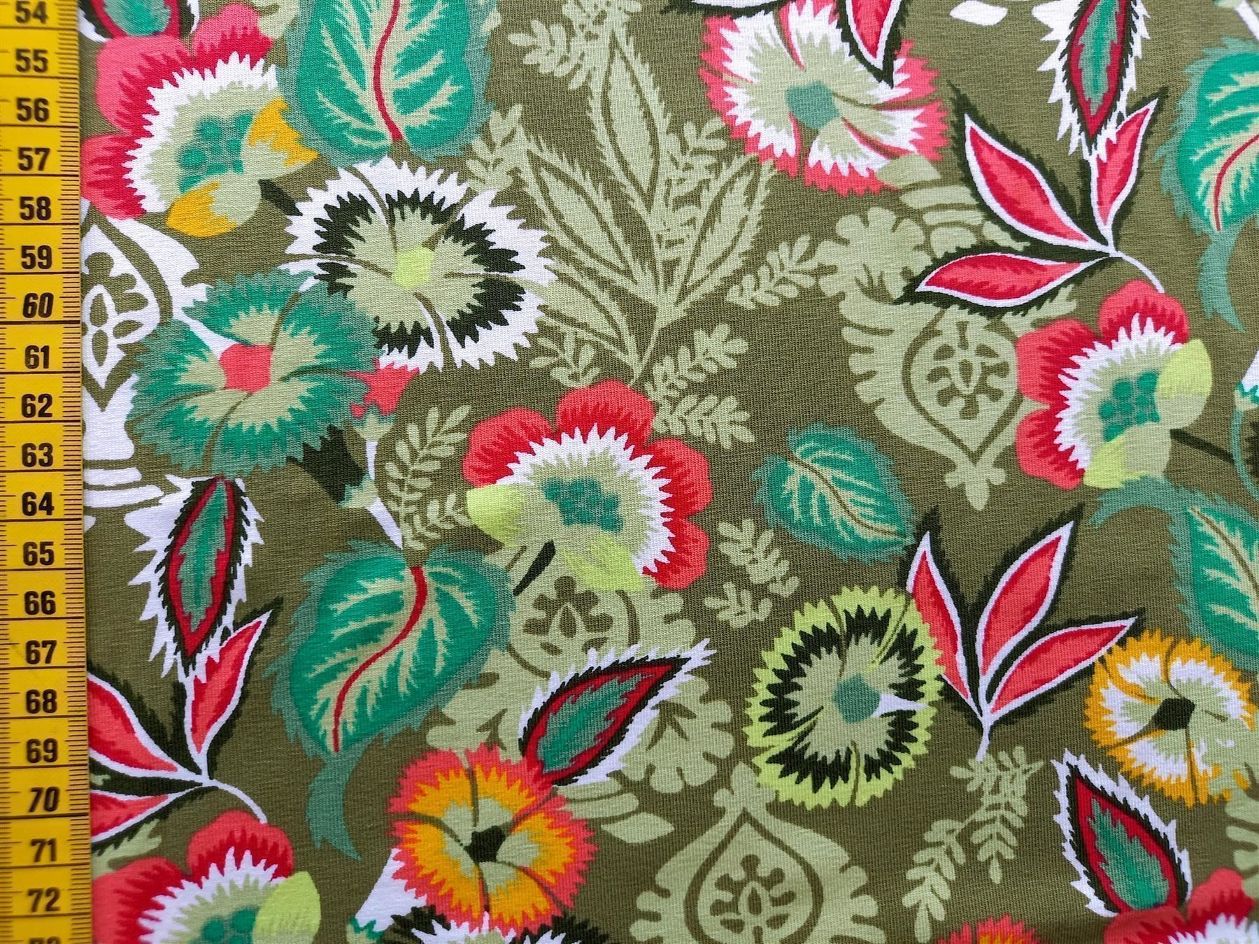 Tessuti: Jersey Floral khaki – Nuovo e nell'imballaggio originale da Winterthur venduto da Kimbana