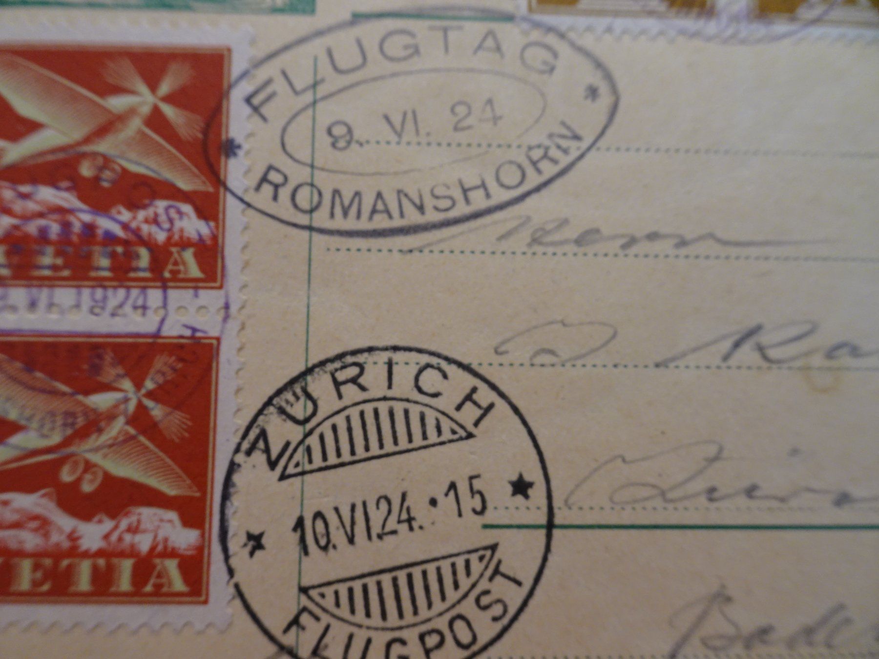 Tutti i francobolli: 10.VI.24. FLUGTAG ROMANSHORN; POSTKARTE RIGI – Usato da Eschenbach SG venduto da eDaisy 1