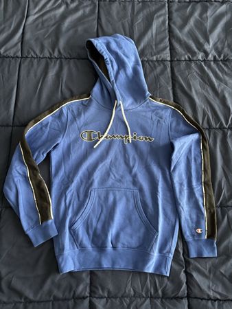 Champion Hoodie Blue Black Striped Pullover Size Small
