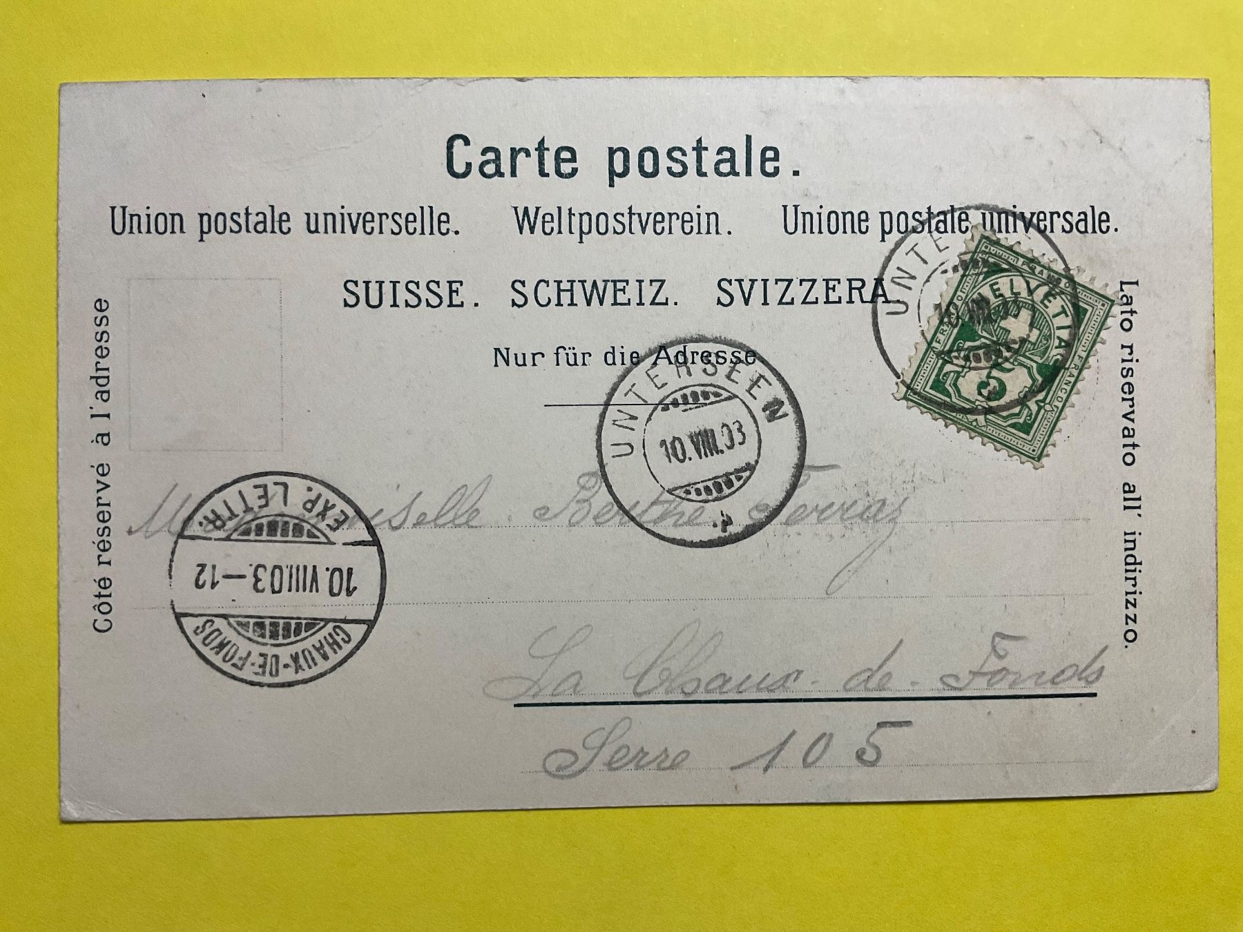Ansichtskarten: AK Interlaken 1903 – Gebraucht aus Zürich von tol_b7c7 1
