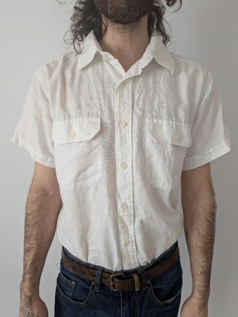 Weiss Kurzarm Hemd Gr. M/L Leinen-Mix Sommerlich frisch