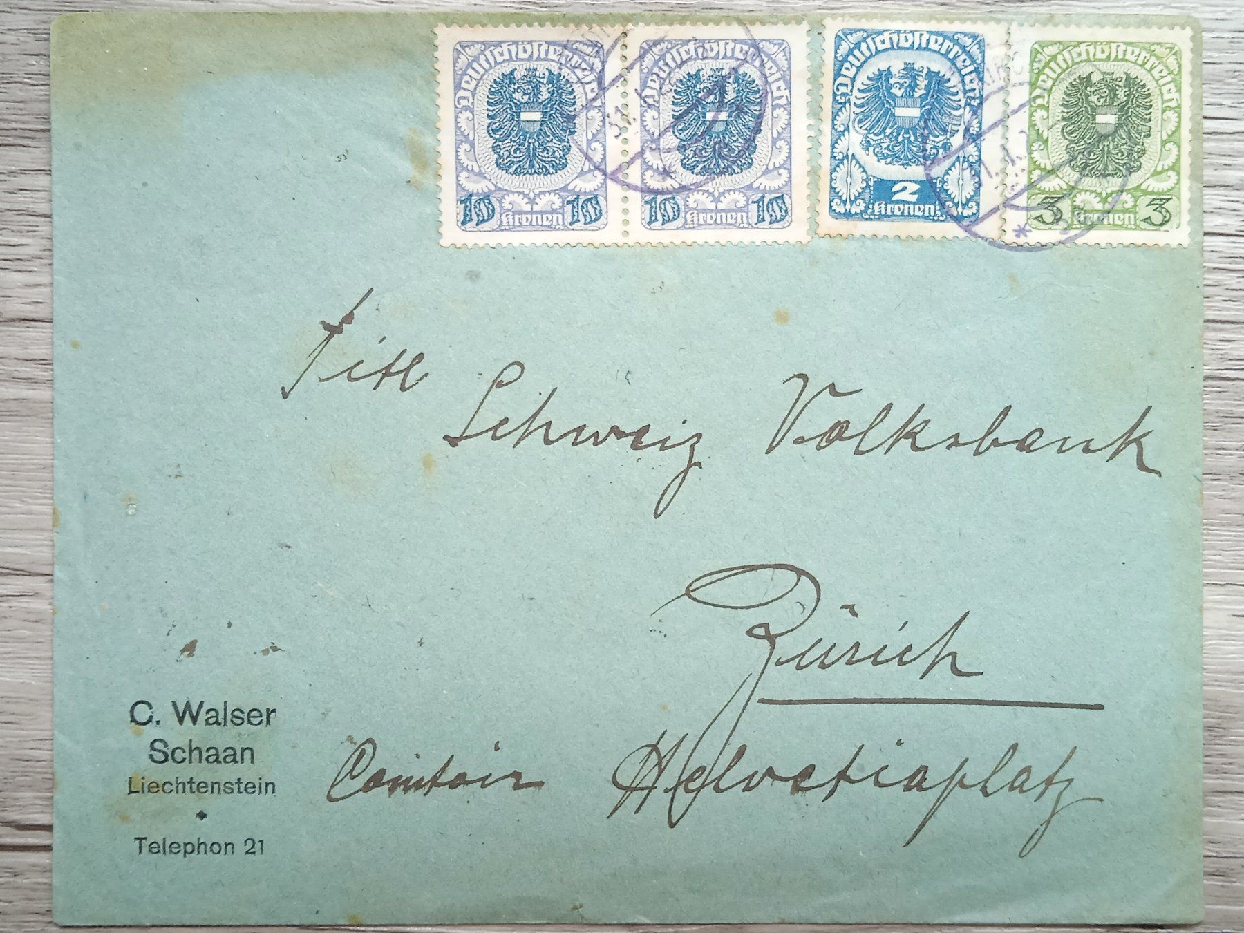 Tutti i francobolli: TR51 Enveloppe + Timbre Autriche 1921 – Usato da Cousset venduto da Patrick_Collections
