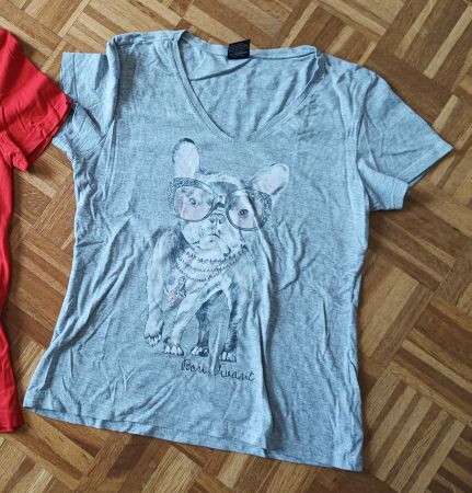 Malwee Damen T-Shirt Gr XS Hund grau