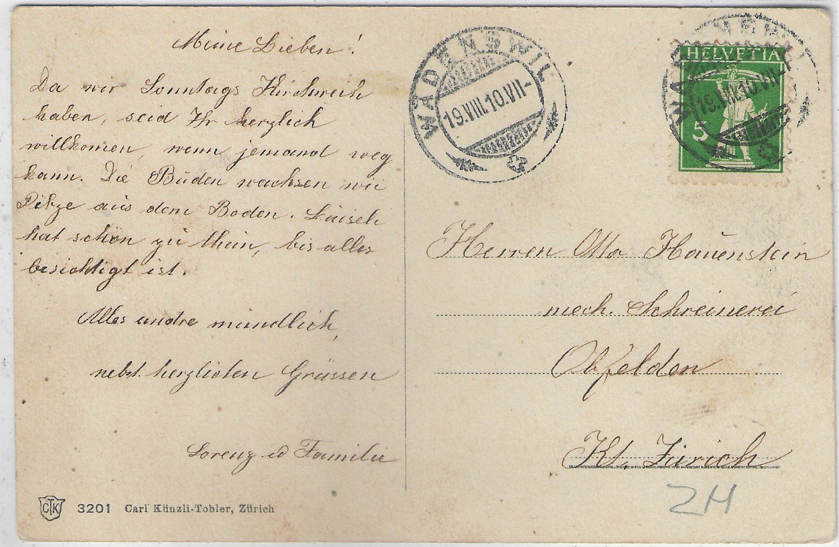 Cartoline postali: Wädenswil von der Schlossterrasse – Usato da Ettingen venduto da Kartenplanet 1