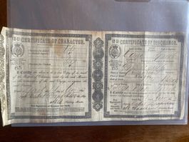 Antike Original Matrosen Certificate 1861, spez. Dokument