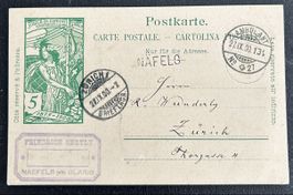UPU Postkarte mit Einzeiler Näfels 