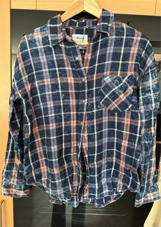 Chemise à carreaux Denim Co., taille 36, bleu/rose