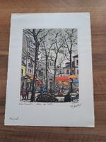 Lithographie Montmartre Place du Tertre mit Signatur