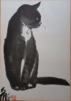 Schwarze Katze Kunstwerk / Dekoration signiert