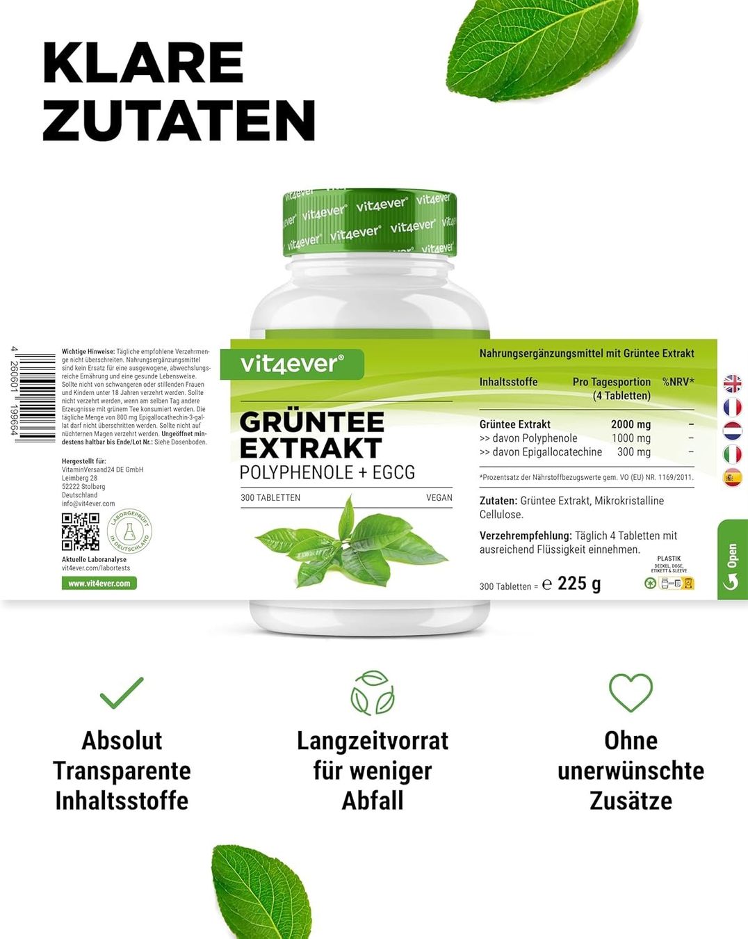 Cibi & Specialità: Grüntee Extrakt 2000mg EGCG 300 Tabletten – Nuovo e nell'imballaggio originale da Suhr venduto da SchnapperCH 4