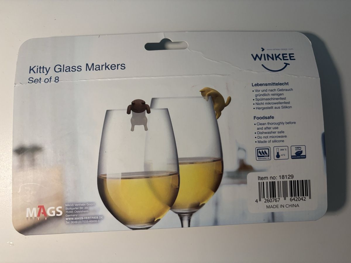 Vino: NEU! WINKEE Kitty Glasmarker Set 8 Stück – Nuovo e nell'imballaggio originale da Bülach venduto da Karuna 1