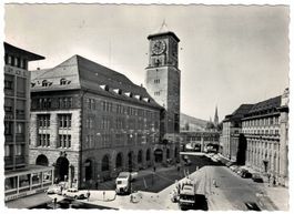St. Gallen, Bahhofplatz Hauptpost Stadtbus Postauto gel 1962