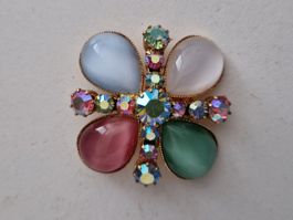 Farbenfrohe Brosche aus den 50ziger Jahren/goldfarben