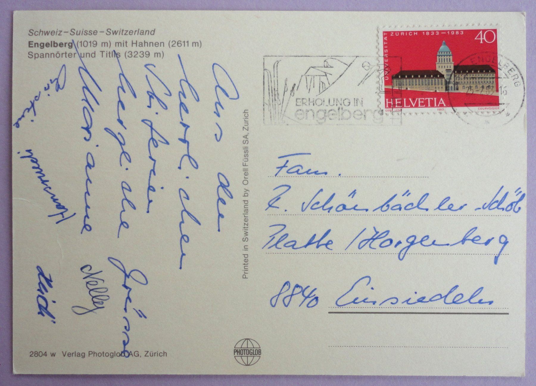 Cartoline postali: Engelberg mit Hahnen – Usato da Fétigny venduto da Billy2miny 1