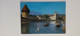 Luzern: Vintage Ansichtskarte, Kapellbrücke & Pilatus