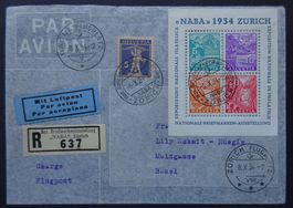 NABA Block auf Luftpost R-Brief, SBK 850.00